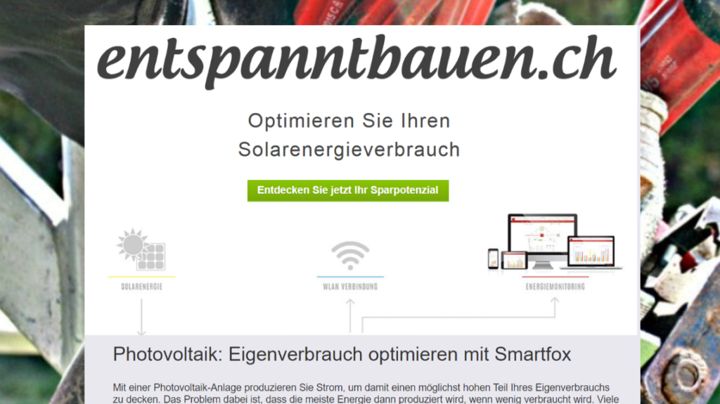 Screenshot der Seite "Pholovoltaik" von entspanntbauen.ch