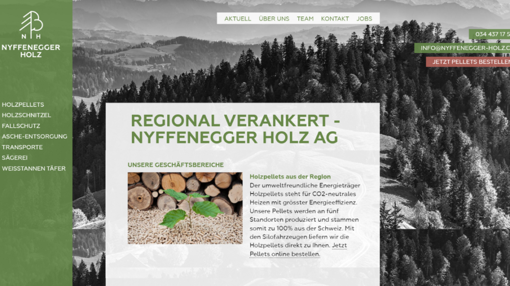 Screenshot der Startseite von nyffenegger-holz.ch