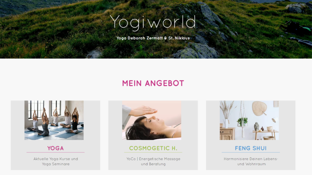 Screenshot der Startseite von yogiworld.ch